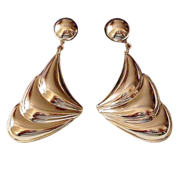 Wave Layered Discs Pierced Stud Earrings Gold Tone - Picture 3 of 5